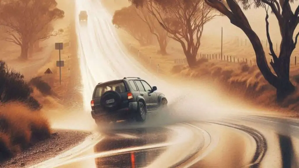 A Car is sliding on a wet road